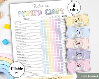 Reward Chart | Sticker Chart | Good Behavior Chart | Behaviour Chart | Toddler Chart | Daily Chore Chart | Teen chart I reward bucks for kid