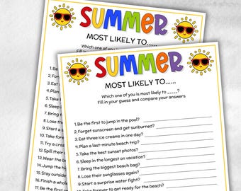 Who is most likely to, End Of School Summer Activities, Summer Birthday Ocean Party,  Family games night, elementary school, Vacation game