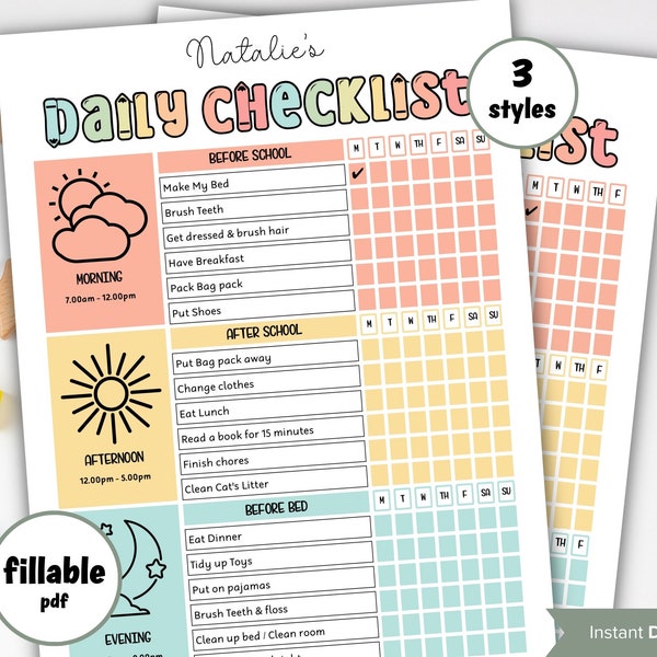 Kids Task Chart Template Etsy Kids Task Chart Template Etsy