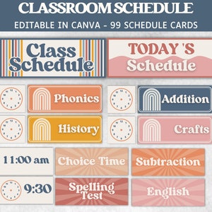 Classroom Schedule, Visual Timetable, Schedule Cards, Elementary Classroom Posters, Class Daily Visual Schedule, Printable Schedule template