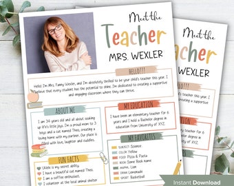 Meet The Teacher editable I  I Meet the teacher Boho  template I Editable Teacher I Teacher Bundle I Canva Template I Meet the teacher night