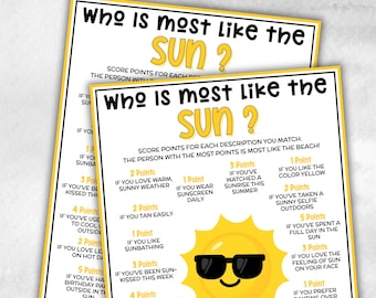 Who is most like the sun, End Of School Summer Activity, Summer Birthday Ocean Party,  Family games night, elementary school, Vacation game