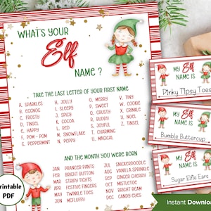 Elf name board sign, Elf name generator, Christmas activities, Holiday party games, What&#39;s Your Elf  name, Elf name tag game, Kids Christmas