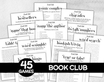 Book Club Games Bundle, Book club hosting, Bookworm meeting ideas, bookstagram theme party, coversation starters, trivia challenge, themed
