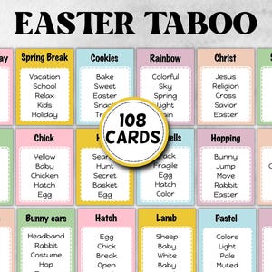 Ostern Tabu druckbare Spiel, verbotene Wörter Karte, Büro Gruppenspiele, Team Gebäude, Jugend Kirche Party, Erwachsene Spaß Nacht, Schulessen