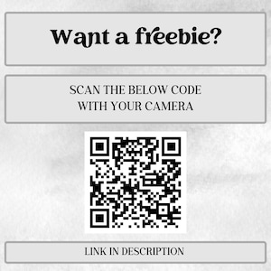 Peut inclure: Image avec le texte "Want a freebie ?" et "Scannez le code ci-dessous avec votre appareil photo." Un code QR est au centre, avec le texte "Lien dans la description" en dessous. Le fond est un lavis d'aquarelle.