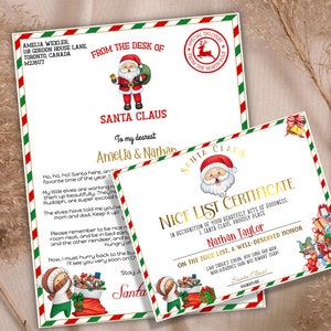 Santa Nice List, Santa letter Package, Holiday Printables, Letter from Santa. Personalized santa, Santa Certificate, Christmas Letter, Corjl