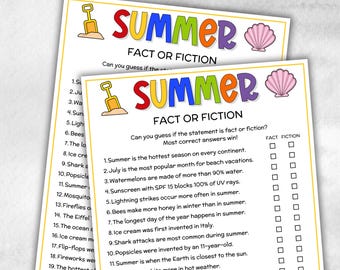 Summer Fact or Fiction, True or False, End Of School Summer Activities, Summer Birthday Ocean Party,  Family games night, elementary school