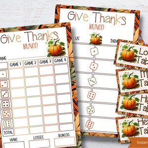 Thanksgiving Printable Bunco Cards I Bunco Score Cards I Bunco Score ...