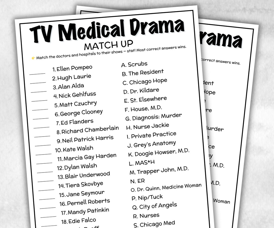 Iconic Sitcom Medical Drama Match Up, Trivia Party Game, Sitcom Trivia ...