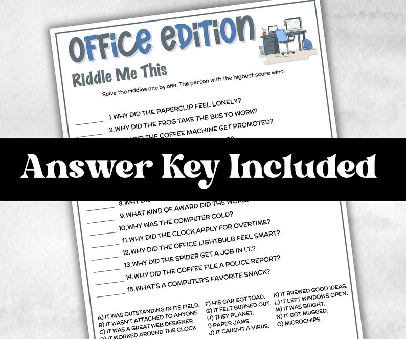 Office Party Riddles Jokes, Riddle Me This, Christmas Party Game ...