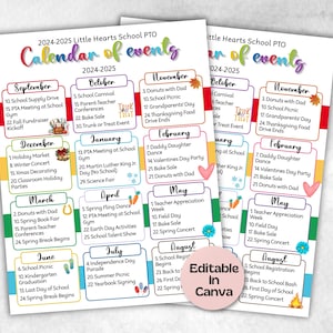 PTO PTA Calendar of Events, Monthly school events flyer, Pta Monthly Calendar, PTO Calendar, school calendar, Edit in Canva calendar flyer