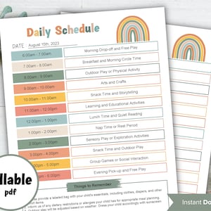 Home Daycare Schedule Editable |  Summer Schedule Printable I Daily Checklist For Kids I Daily Routine Chart I Daycare Template