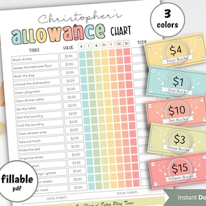 Verdienen Sie Geld Diagramm | Wöchentlich erlaubte Aufgaben Tabelle | Schulalltag | Kinder Zulagen-Tracker | Chore Chart für Kinder | Bearbeitbares Pdf