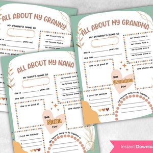 All about my Nana I Mothers Day Printable Gift  Mothers Day Questionnaire Preschool | All About My Grandma Printable coloring page I Nana