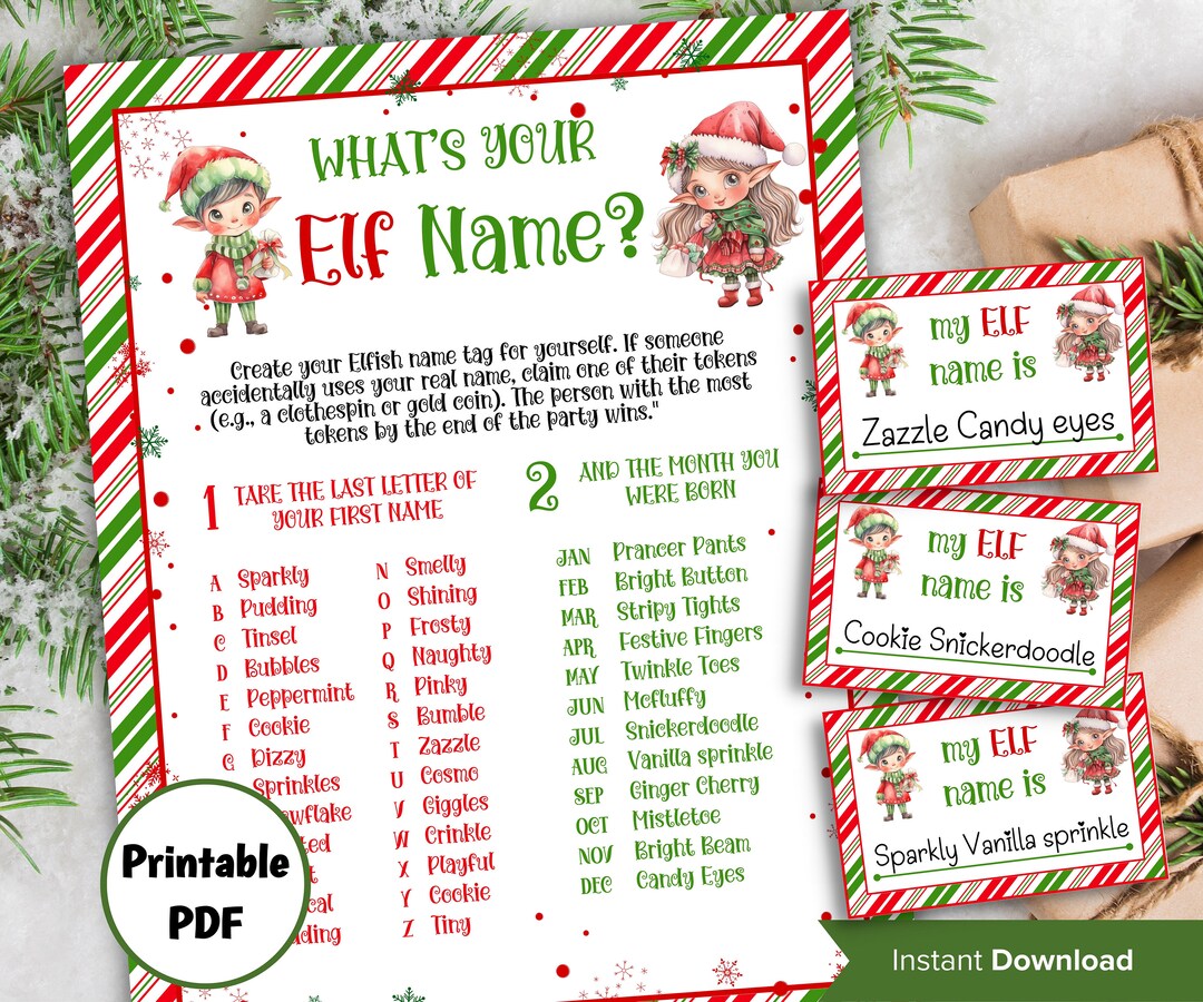 What's Your Elf Name, Elf Name Tag Game, Kids Christmas, Elf Name Board Sign, Elf Name Generator