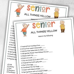 Senior All things Yellow, Family Game Night, Dementia Activity, Retirement Game, Senior Citizen, Nursing Home Game, Senior Living Party game
