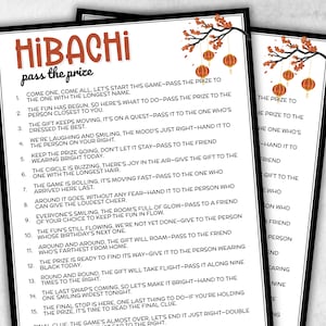 Hibachi Pass the Preis Links Rechts Spiel, Party unter dem Motto Japanisch, Teppanyaki Geburtstag, interaktiver Austausch von Spaßgeschenken, Gesprächsspiel