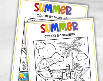 Summer Color by Number, End Of School Summer Activities, Summer Birthday Ocean Party,  Family games night, elementary school, Vacation game