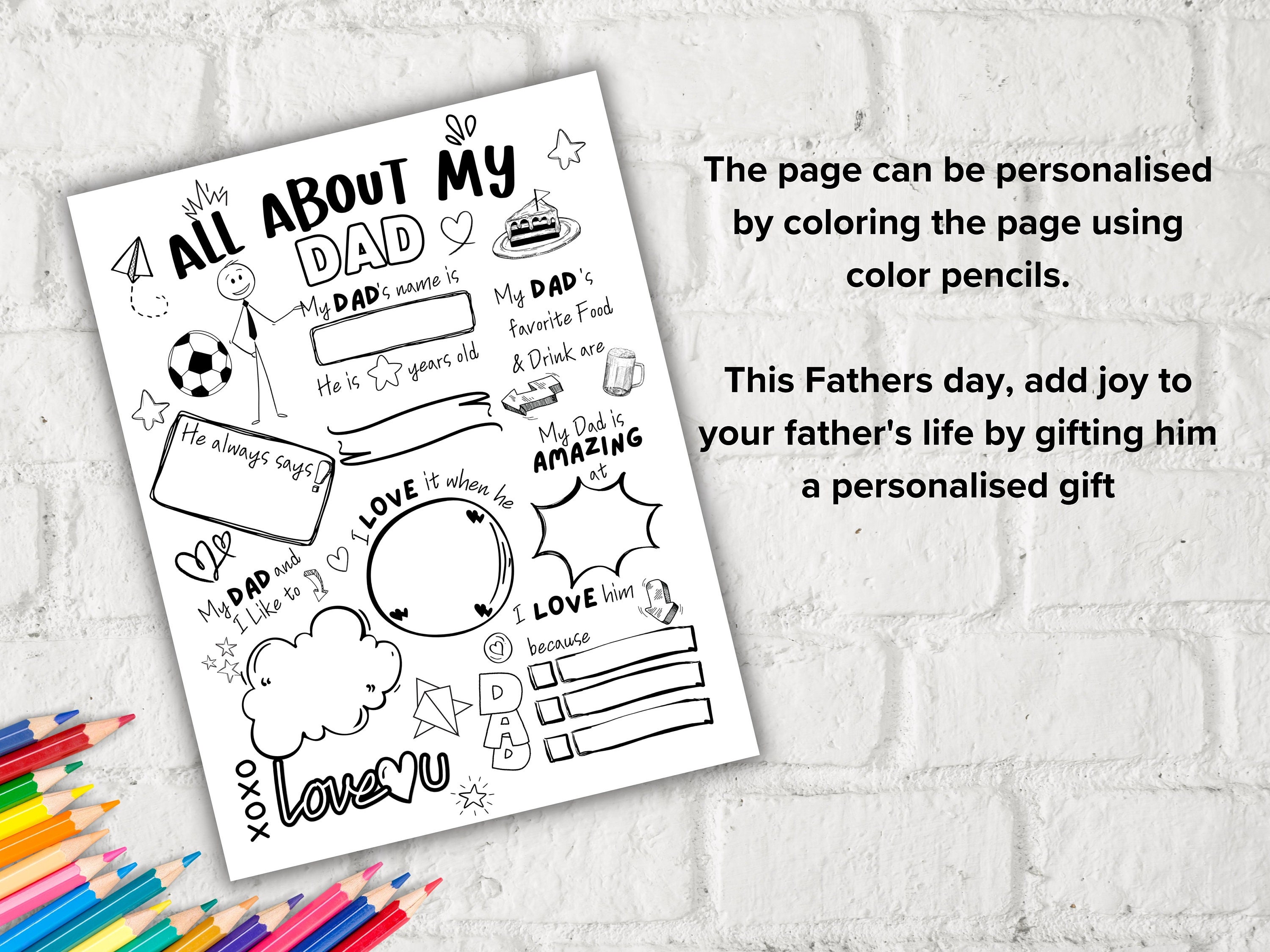All About My Dad Fill in the Blank I Father's Day Gift I Gift for Dad I ...