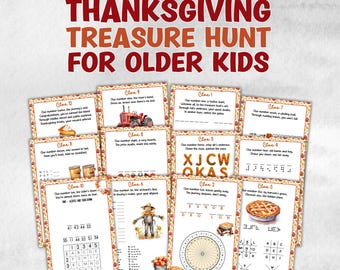 Thanksgiving Treasure Hunt I Scavenger Hunt I Autumn treasure hunt I Scavenger Hunt Clues I Kids Scavenger Hunt I Thanksgiving Hunt I