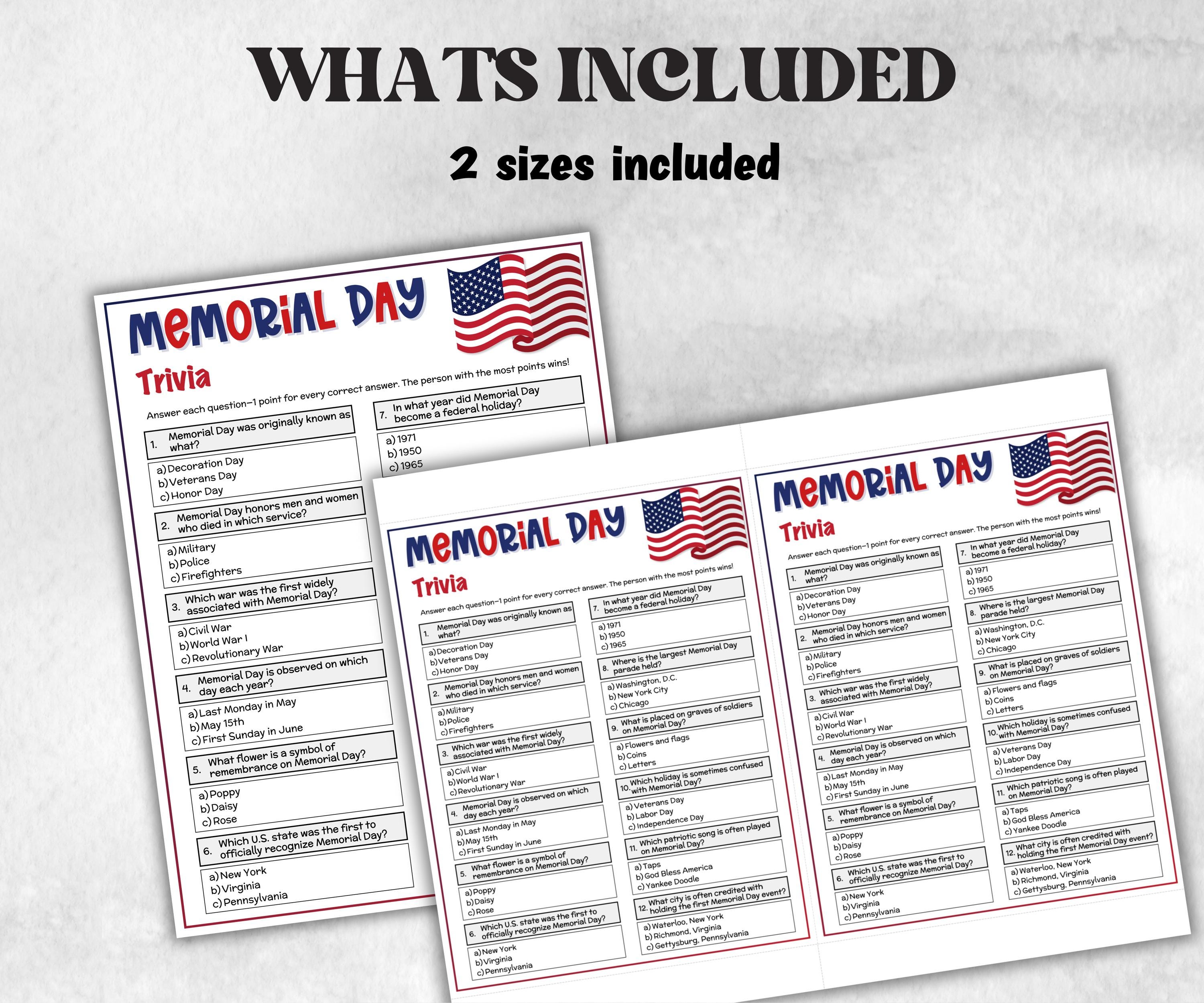Memorial Day Trivia, Patriotic Trivia, American Indigenous Party ...