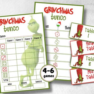 Grinchmas Bunco Night, afdrukbaar Grinchmas Bunco-scoreblad, Grinchmas Bunco-uitnodiging, Bunco-spel, telblad, bunco-scorekaarten, vrolijk