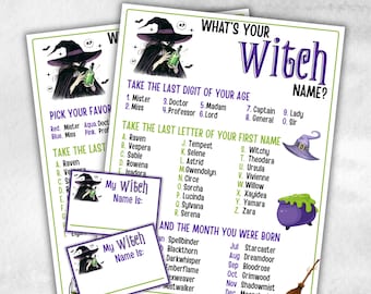Whats Your Witch Name Game, Kids Halloween Wicked theme party, Witch Name Game Birthday Party, Witch Party Game, Magic Potion, Witch Night
