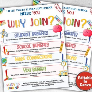 Why Join the PTO PTA Flyer Template, Editable Canva Design, Parent Involvement, School Community, Recruitment Material, Back-to-School