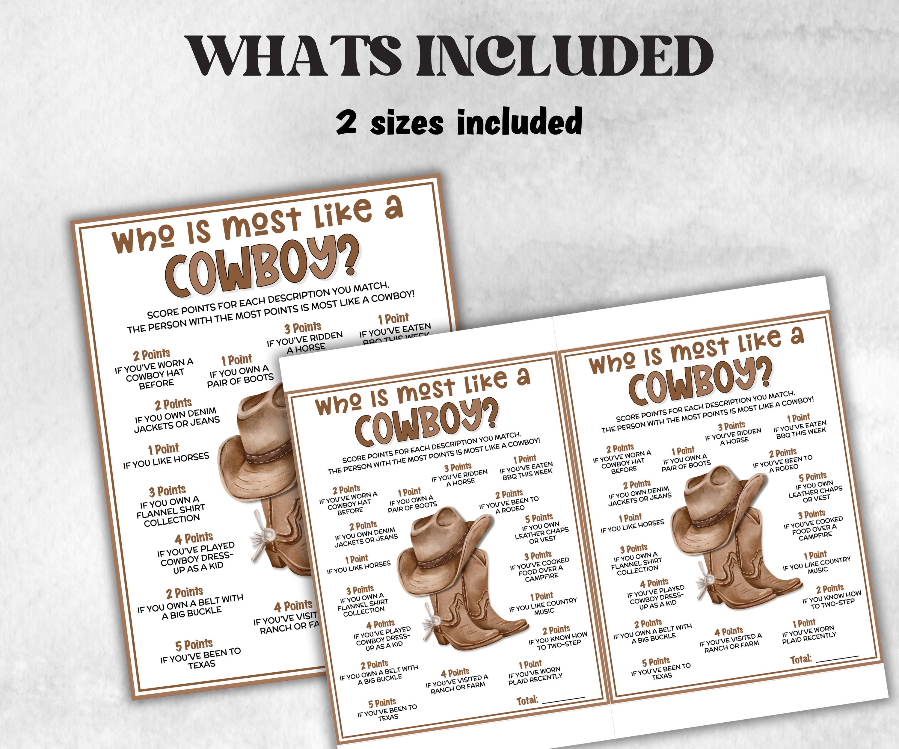 Who is Most Like a Cowboy, Cowboy Baby Shower, Texas Game, Wild
