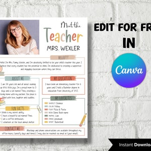 Meet The Teacher editable I I Meet the teacher Boho template I Editable Teacher I Teacher Bundle I Canva Template I Meet the teacher night image 2