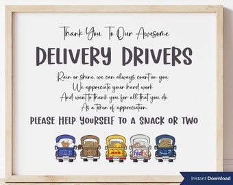 Thank you sign for delivery drivers I Mailman gift  I Take a treat sign I Delivery driver thank you I Snack station I Appreciation sign