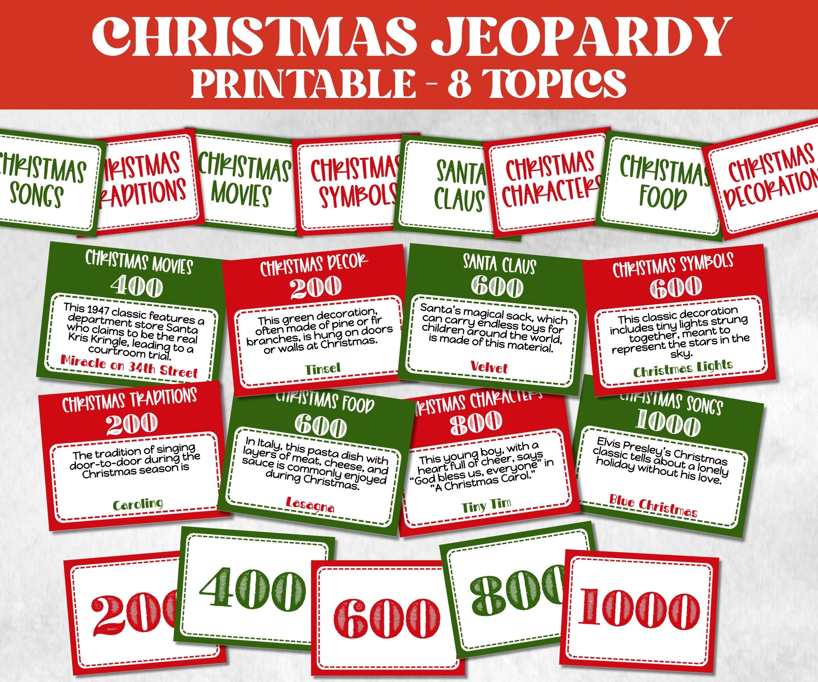 christmas jeoparty game, printable holiday trivia, family reunion