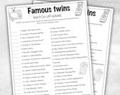 Famous Twins Trivia for Baby Showers Activity, Twin Birthday game,Printable Celebrity Twin Match Up Game, Twin Minimalist Shower,Shower quiz