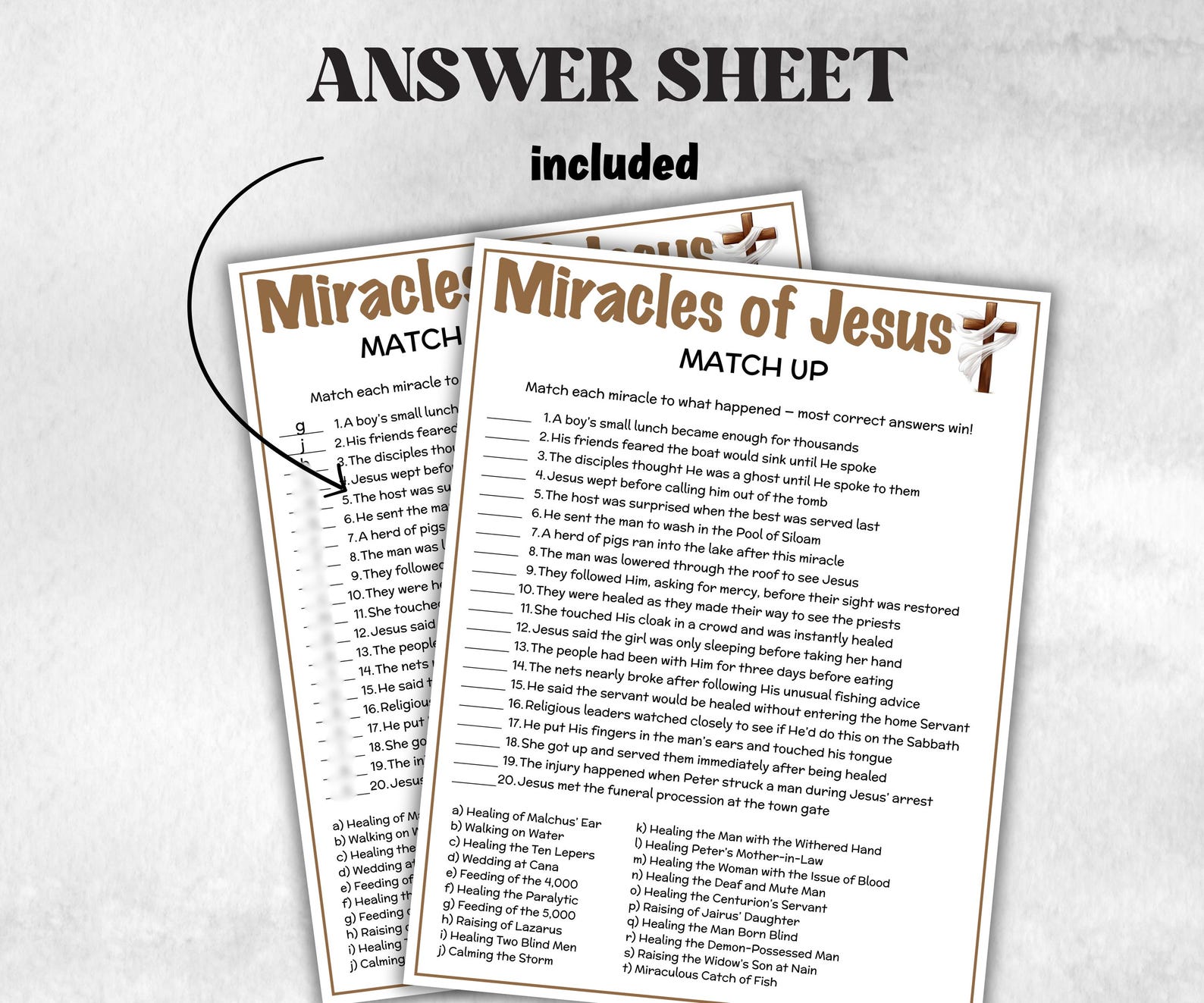 Jesus Miracle Riddles Printable Miracles of Jesus Match up for Kid, Old Testament Activity ...