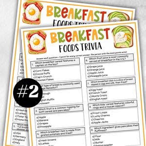 Frühstück Trivia, Brunch Pyjamas Party Spiele, Pfannkuchenparty, Essen Trivia Spiel, Pfannkuchen und Pyjamas, Senioren Spieleabend, Eisbrecher Trivia