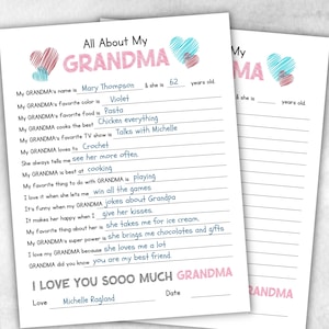 Alles über meine Oma Fragebogen, Oma Geschenk von Kindern, Färbung Füllen Sie die Lücken, Andenken druckbares Geschenk, Einzigartige Oma Geburtstagskarte