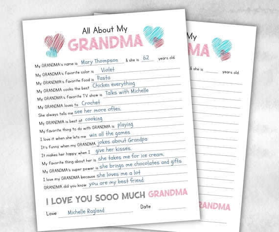 All About My Grandma Questionnaire, Grandma Gift from kids, Coloring Fill in the Blanks, Keepsake Printable Gift, Unique Grandma Bday Card