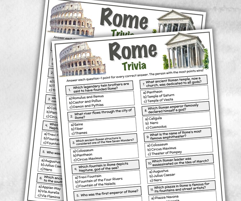 Rome Trivia Game, Family Game Night, Italy Trivia, Rome Travel Vacation ...