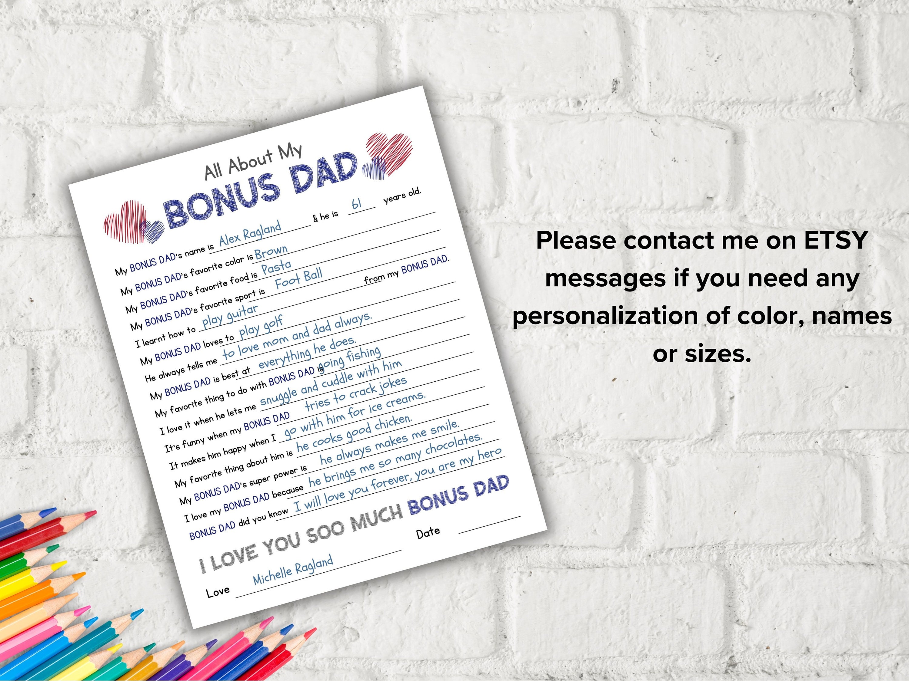 All About My Bonus Dad Fill in the Blank I Father's Day Gift I About ...