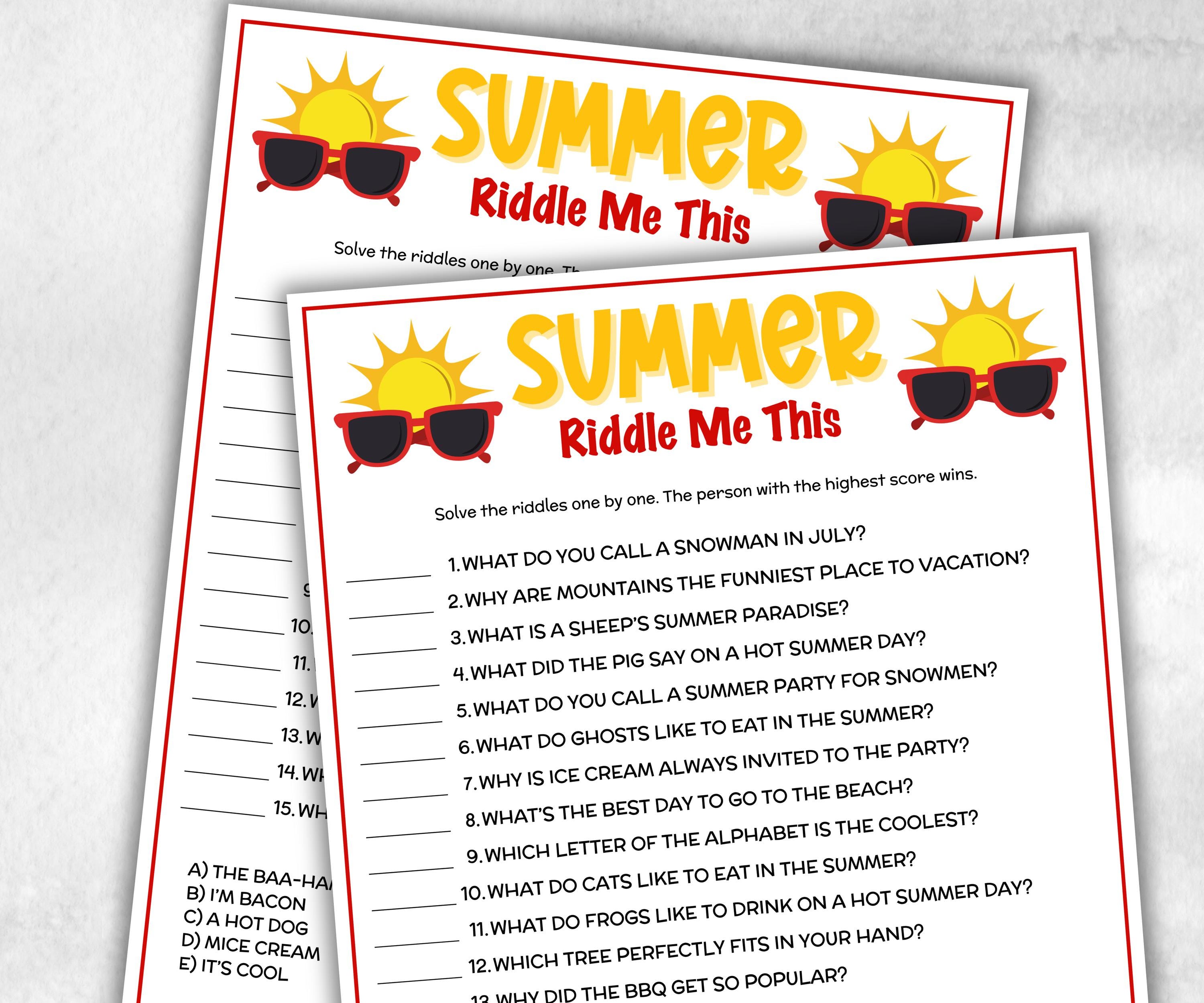 Barbecue Riddles Summer Riddles Jokes, Summer Birthday, Pool Party, Beach, BBQ, Summer ...