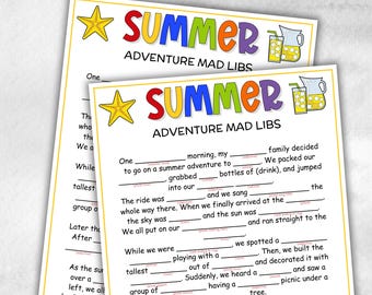Summer Adventure Mad Libs, End Of School Summer Activities, Summer Birthday Ocean Party,  Family games night, elementary school, Vacation