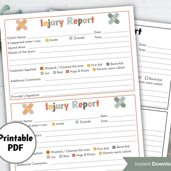 Home Daycare ouch report I injury  report I Incident report form I child incident form I daycare incident printable form I boo boo report