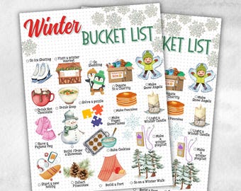 Winter Bucket List Printable, Holiday Activities Checklist, Family Fun Ideas, Family Traditions, Kids winter Bucket List, Kids Checklist