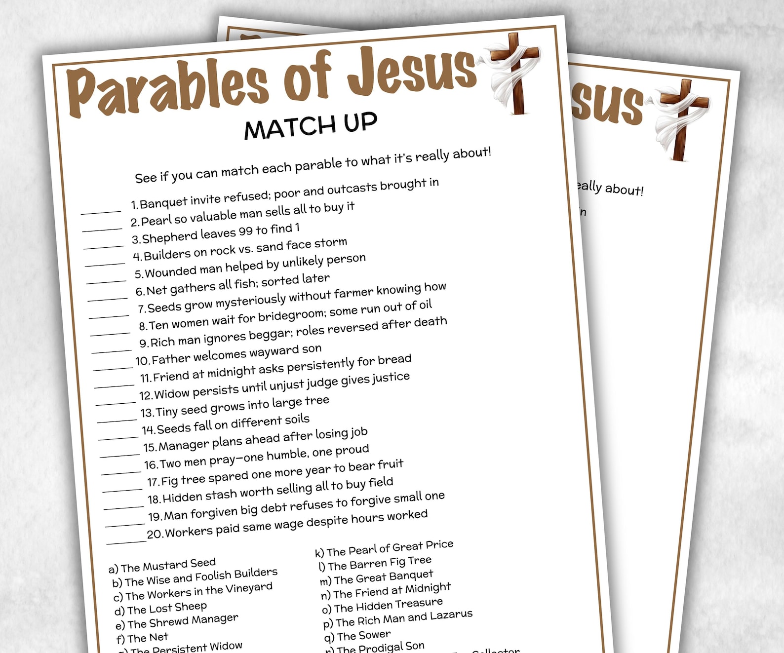 Jesus Miracle Riddles Printable Parables of Jesus Match up for Kid, Old Testament Activity ...