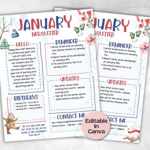 January Winter Classroom Newsletter, Daycare Class Newsletter, Newsletter Template, Canva Template School Newsletter, Parent Communication