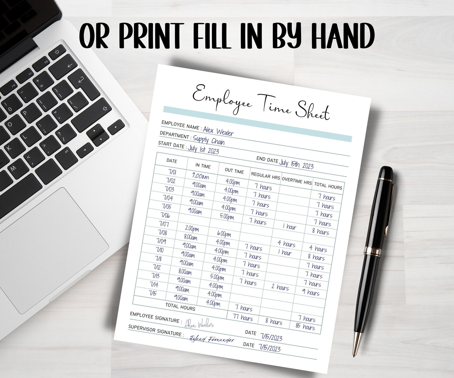 Employee Timesheet Editable I Editable Timesheet I Time Card I Time ...