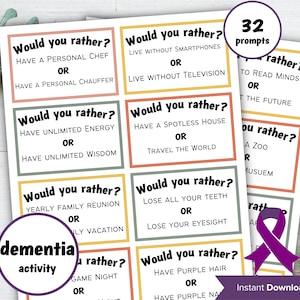 Dementia Would you rather game, Dementia Activities, Ice breaker game , Caregiver Printable, Brain Games, Memory game, Elderly game