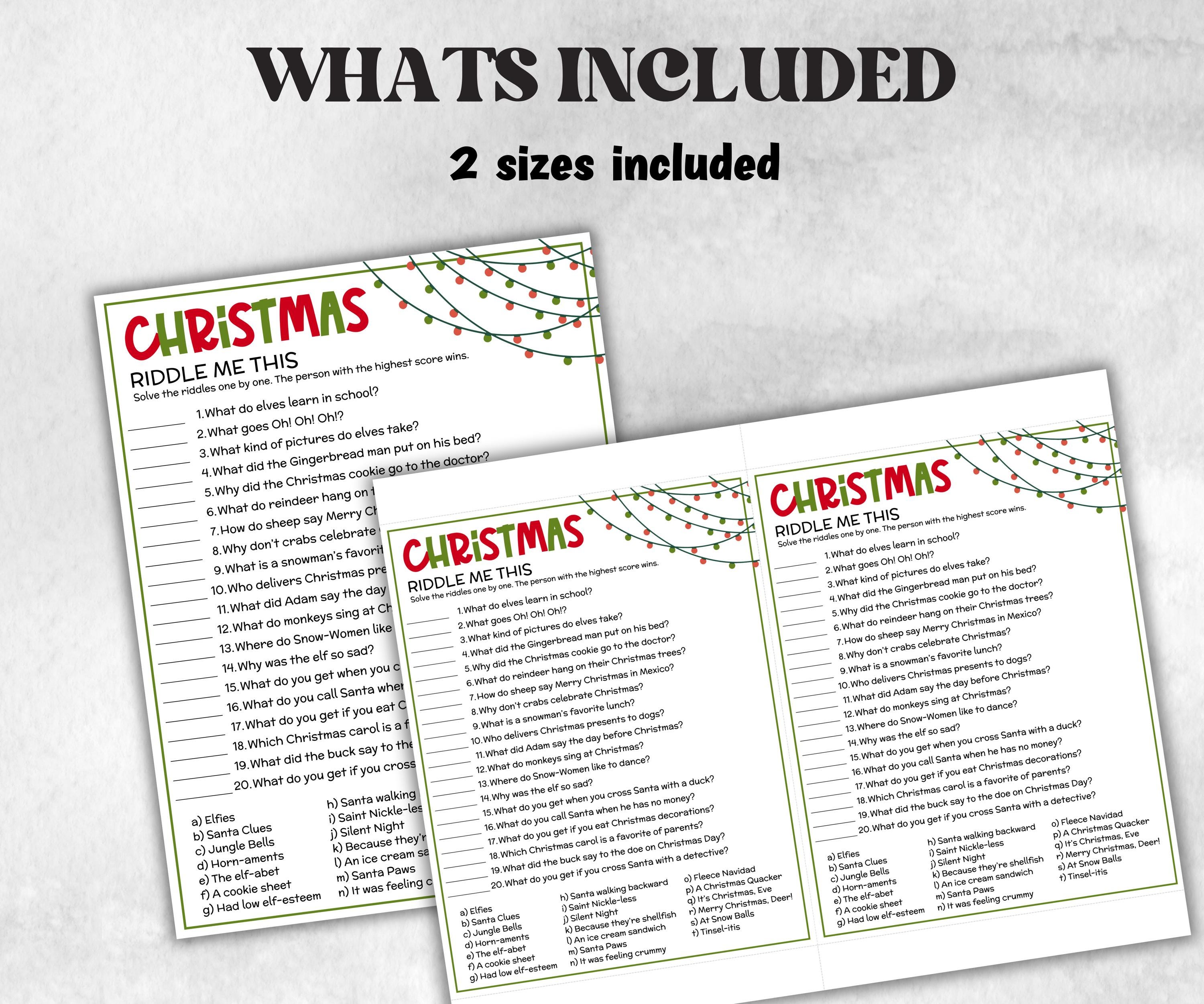 Quiz Kid Riddler Christmas Riddles Trivia, Printable Activity, Party Game, Xmas Santa ...