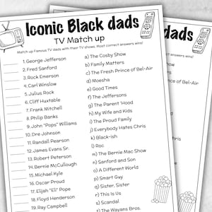 Kultiges TV Black Dads Trivia-Party-Spiel, Schwarzes Kultur Quiz, Schwarze TV-Sitcoms, Schwarzafrikanischer Vatertag, berühmte schwarze Väter, schwarze Geschichte